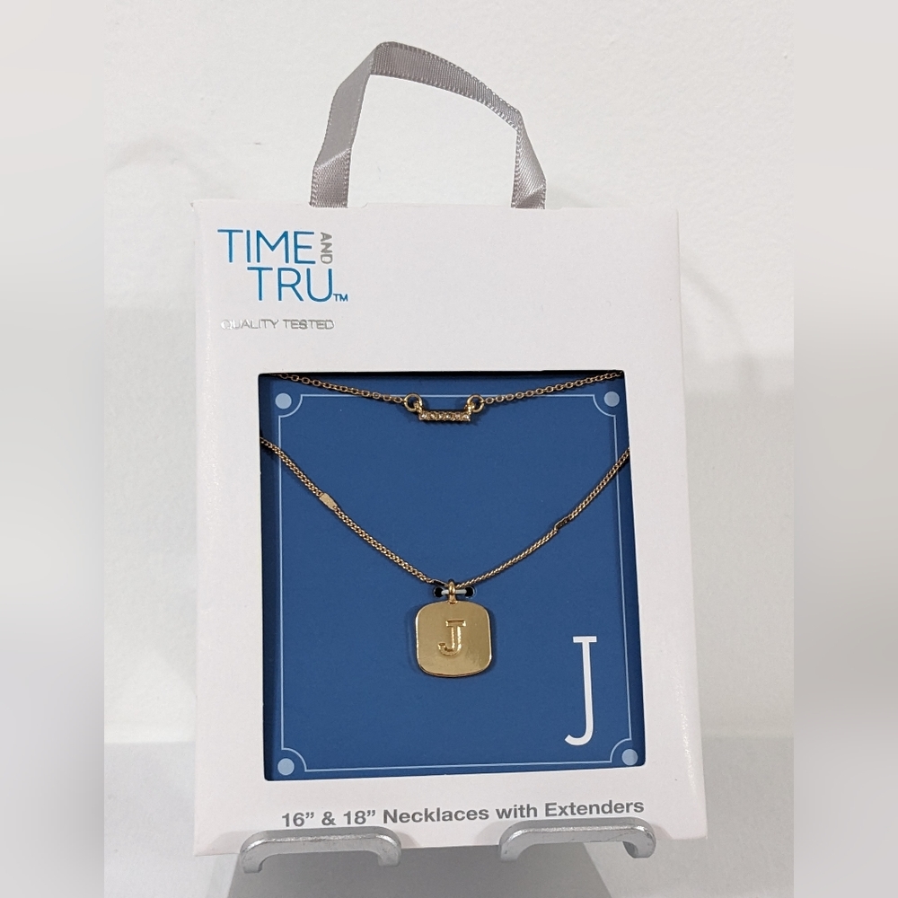 Women's Initial Letter "J" Pendant Necklace Set, 2 PC Set, Gold Tone, NEW